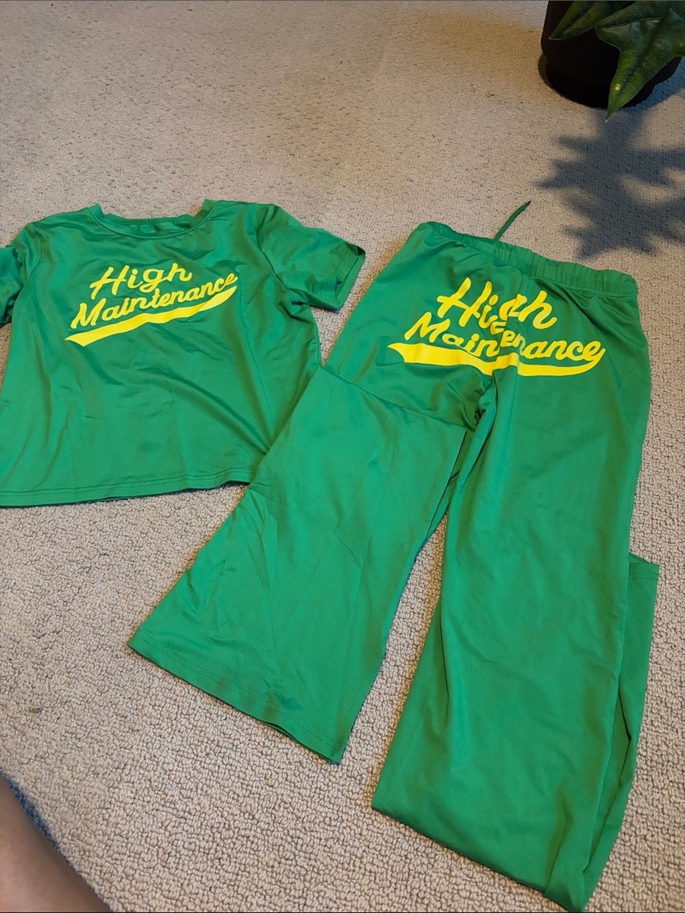 Green "High Maintenance" 2 piece Set with Yellow Graphic